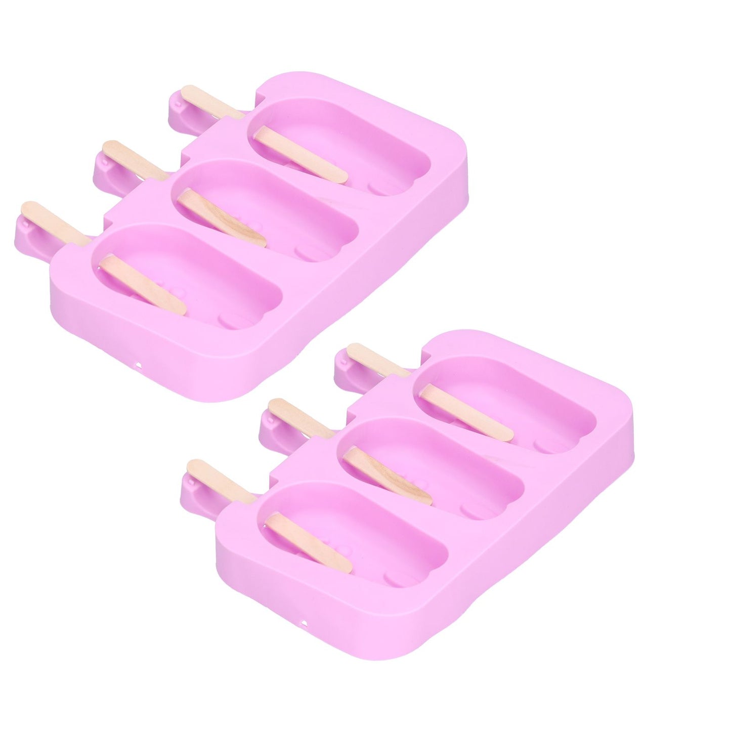 2Pcs 3 Grid Silicone Ice Cream Mold with Lid Rabbit Shaped Mold for Summer Home Kitchen