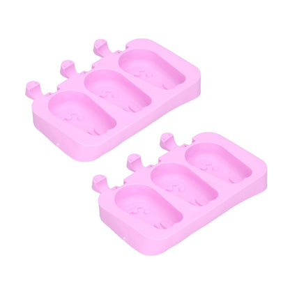 2Pcs 3 Grid Silicone Ice Cream Mold with Lid Rabbit Shaped Mold for Summer Home Kitchen