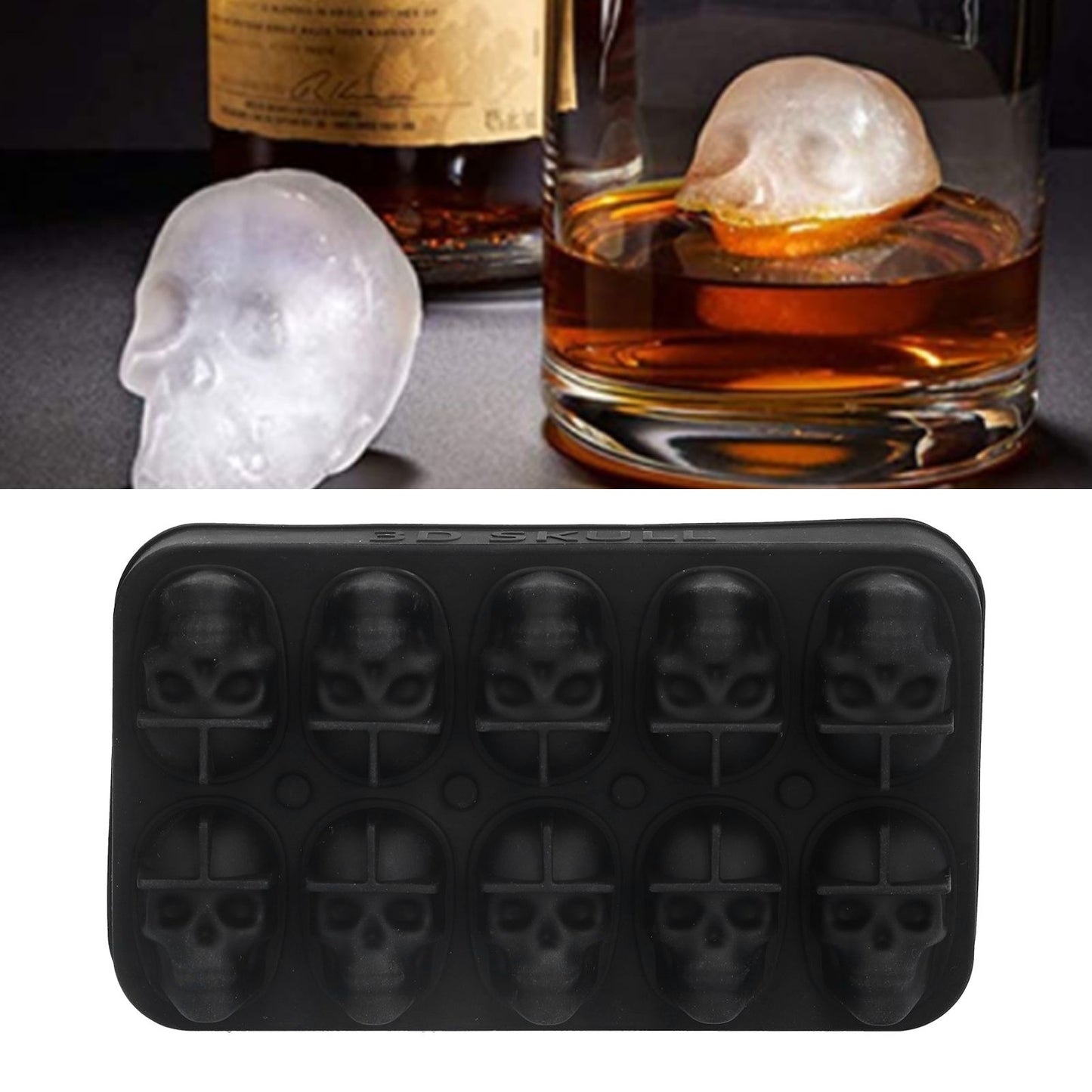 10 Grids Ice Cube Mold Silicone Black Professional Skull Ice Cube Mold for Halloween Home Bar