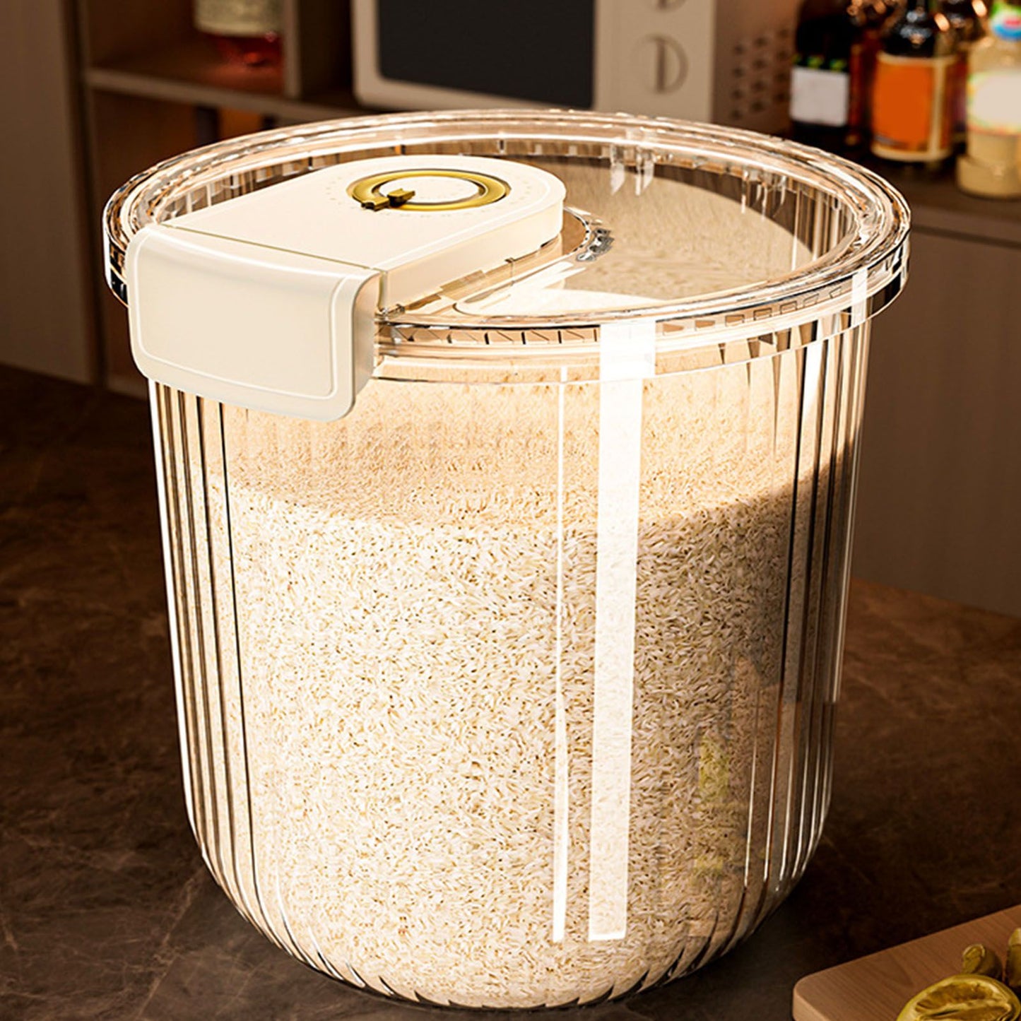 Rice Container Clear Rice Storage Bin Airtight Rice Bucket for Dry Food Grain Flour Soybean Kitchen Pantry Countertop 11kg 27.5x31x20cm / 10.8x12.2x7.9in