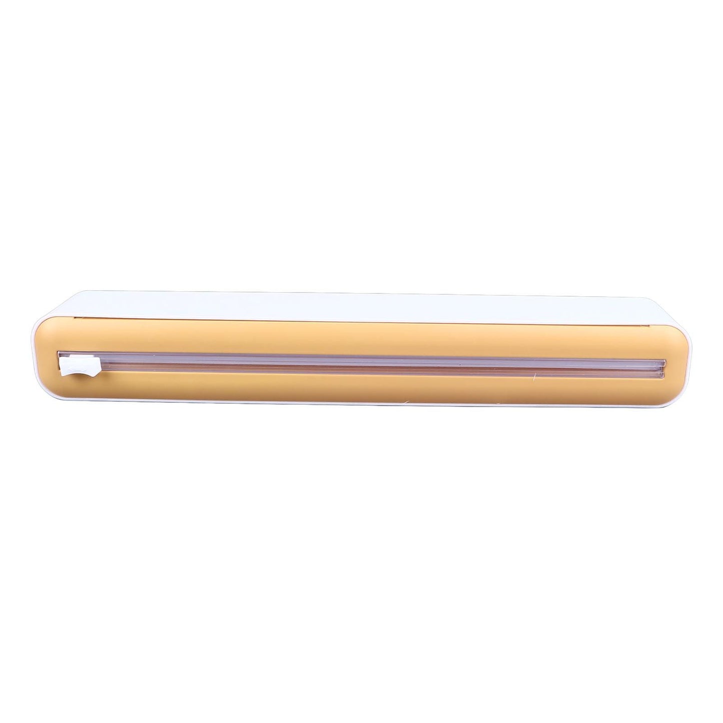 Reusable Cling Film Dispenser Magnetic Refillable Plastic Wrap Dispenser with Cutter Magnetic Stripe White Yellow