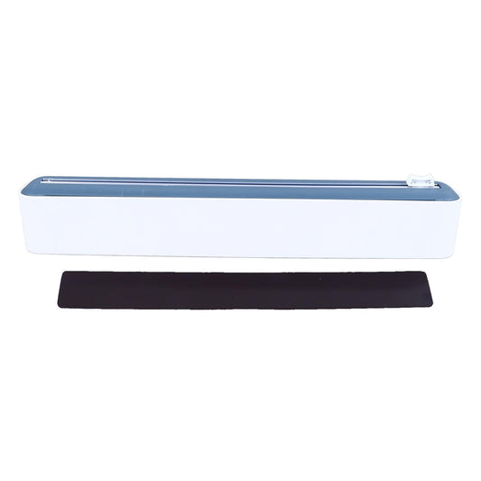 Reusable Cling Film Dispenser Magnetic Refillable Plastic Wrap Dispenser with Cutter Magnetic Stripe White Blue