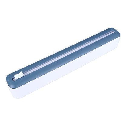 Reusable Cling Film Dispenser Magnetic Refillable Plastic Wrap Dispenser with Cutter Magnetic Stripe White Blue