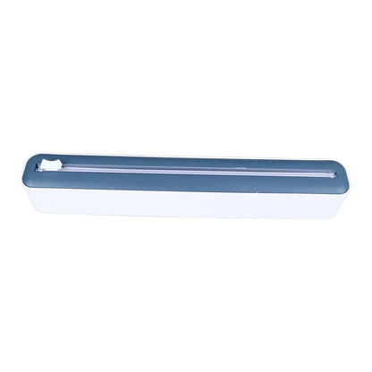 Reusable Cling Film Dispenser Magnetic Refillable Plastic Wrap Dispenser with Cutter Magnetic Stripe White Blue