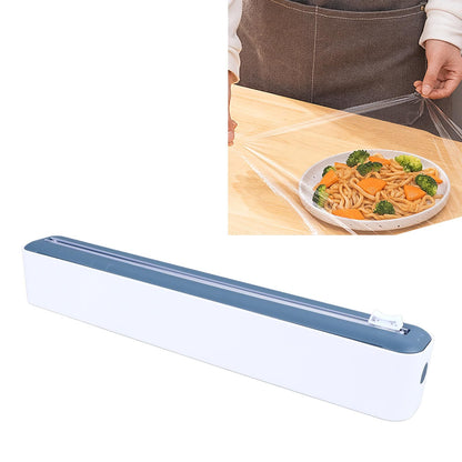 Reusable Cling Film Dispenser Magnetic Refillable Plastic Wrap Dispenser with Cutter Magnetic Stripe White Blue