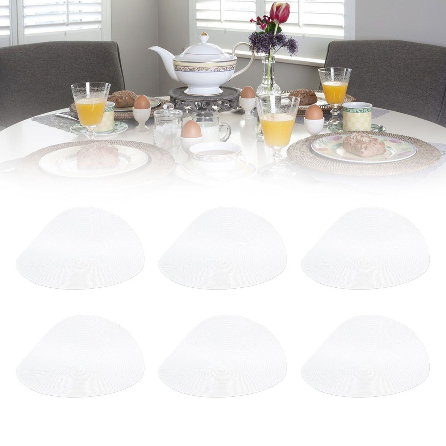 6PCS Round Placemat Woven White Table Mat Heat Insulation Easy to Clean Versatile Dining Accessory for Home Kitchen Decor