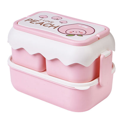 Cute Portable Students Lunch Box Microwaveable Children Cartoon Bento Box Independent Compartment Lunch Container Pink