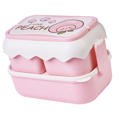 Cute Portable Students Lunch Box Microwaveable Children Cartoon Bento Box Independent Compartment Lunch Container Pink