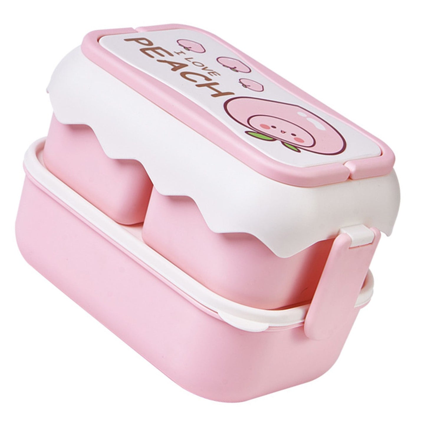 Cute Portable Students Lunch Box Microwaveable Children Cartoon Bento Box Independent Compartment Lunch Container Pink