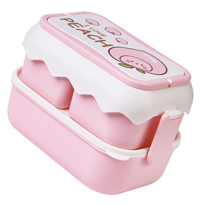 Cute Portable Students Lunch Box Microwaveable Children Cartoon Bento Box Independent Compartment Lunch Container Pink