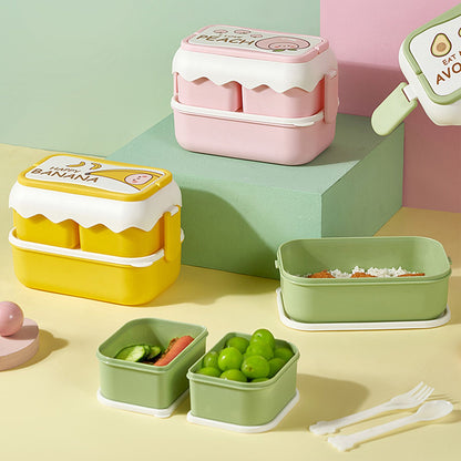 Cute Portable Students Lunch Box Microwaveable Children Cartoon Bento Box Independent Compartment Lunch Container Pink