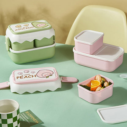 Cute Portable Students Lunch Box Microwaveable Children Cartoon Bento Box Independent Compartment Lunch Container Pink