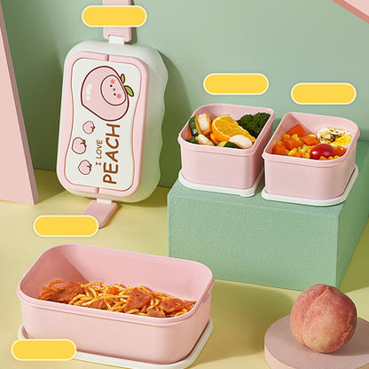 Cute Portable Students Lunch Box Microwaveable Children Cartoon Bento Box Independent Compartment Lunch Container Pink