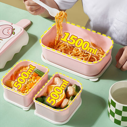 Cute Portable Students Lunch Box Microwaveable Children Cartoon Bento Box Independent Compartment Lunch Container Pink
