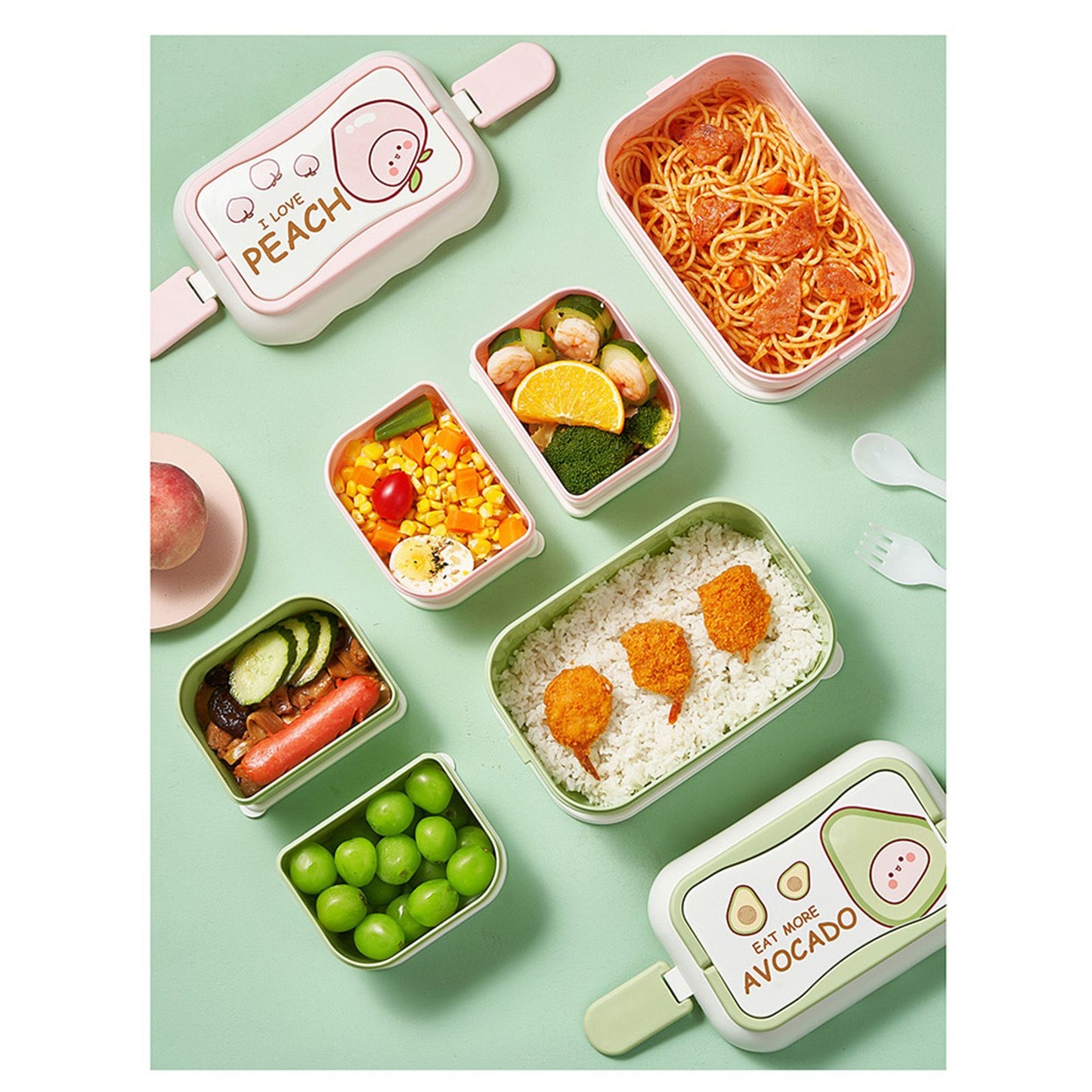 Cute Portable Students Lunch Box Microwaveable Children Cartoon Bento Box Independent Compartment Lunch Container Pink