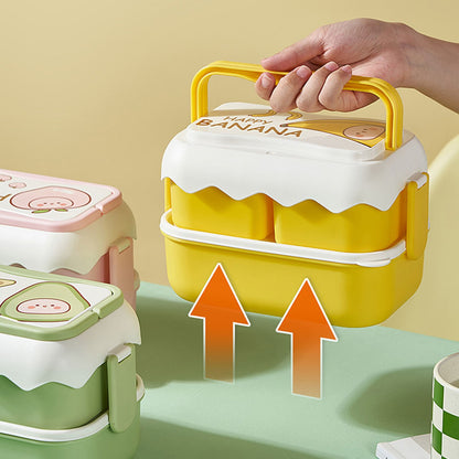 Cute Portable Students Lunch Box Microwaveable Children Cartoon Bento Box Independent Compartment Lunch Container Yellow