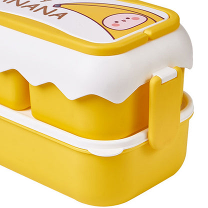 Cute Portable Students Lunch Box Microwaveable Children Cartoon Bento Box Independent Compartment Lunch Container Yellow