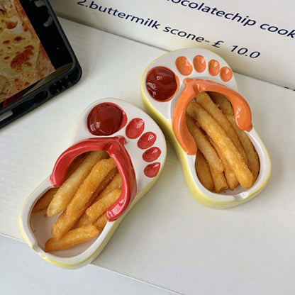 Ceramic French Fries Dish Cute Flip Flops French Fries Plate Cute Ceramic Bowl Flip Flops Shaped Snack Chip Soy Sauce Serving Dish Bowl Plate Red
