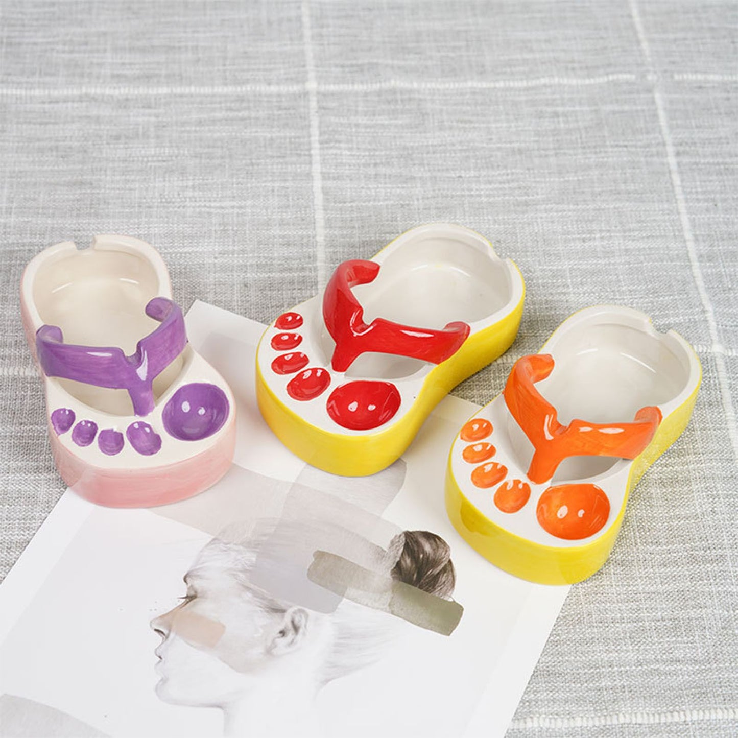 Ceramic French Fries Dish Cute Flip Flops French Fries Plate Cute Ceramic Bowl Flip Flops Shaped Snack Chip Soy Sauce Serving Dish Bowl Plate Purple