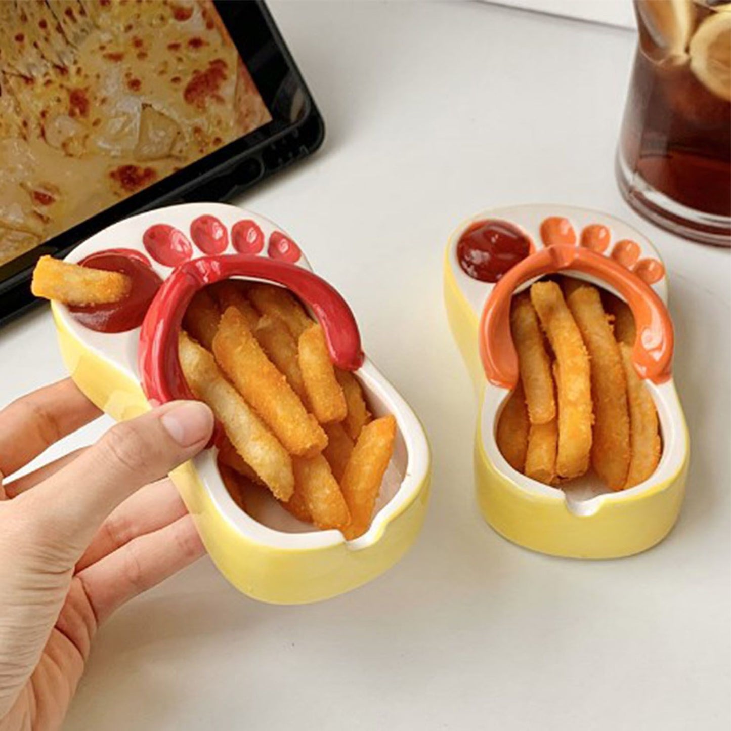 Ceramic French Fries Dish Cute Flip Flops French Fries Plate Cute Ceramic Bowl Flip Flops Shaped Snack Chip Soy Sauce Serving Dish Bowl Plate Purple