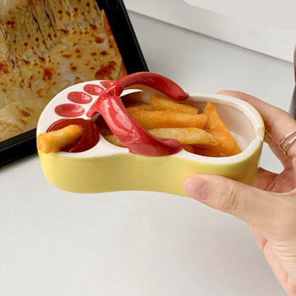 Ceramic French Fries Dish Cute Flip Flops French Fries Plate Cute Ceramic Bowl Flip Flops Shaped Snack Chip Soy Sauce Serving Dish Bowl Plate Purple