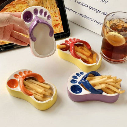 Ceramic French Fries Dish Cute Flip Flops French Fries Plate Cute Ceramic Bowl Flip Flops Shaped Snack Chip Soy Sauce Serving Dish Bowl Plate Purple