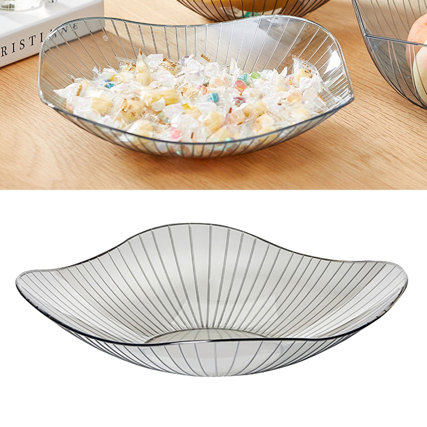 Transparent Grey Fruit Plate Large Plastic Serving Bowl Hand Made Candy Snack Bowl for Living Room Restaurant Party
