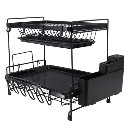Dish Drying Rack 2 Layer Foldable Versatile Convenient Storage Dish Drainer Rack with Utensil Holder for Home
