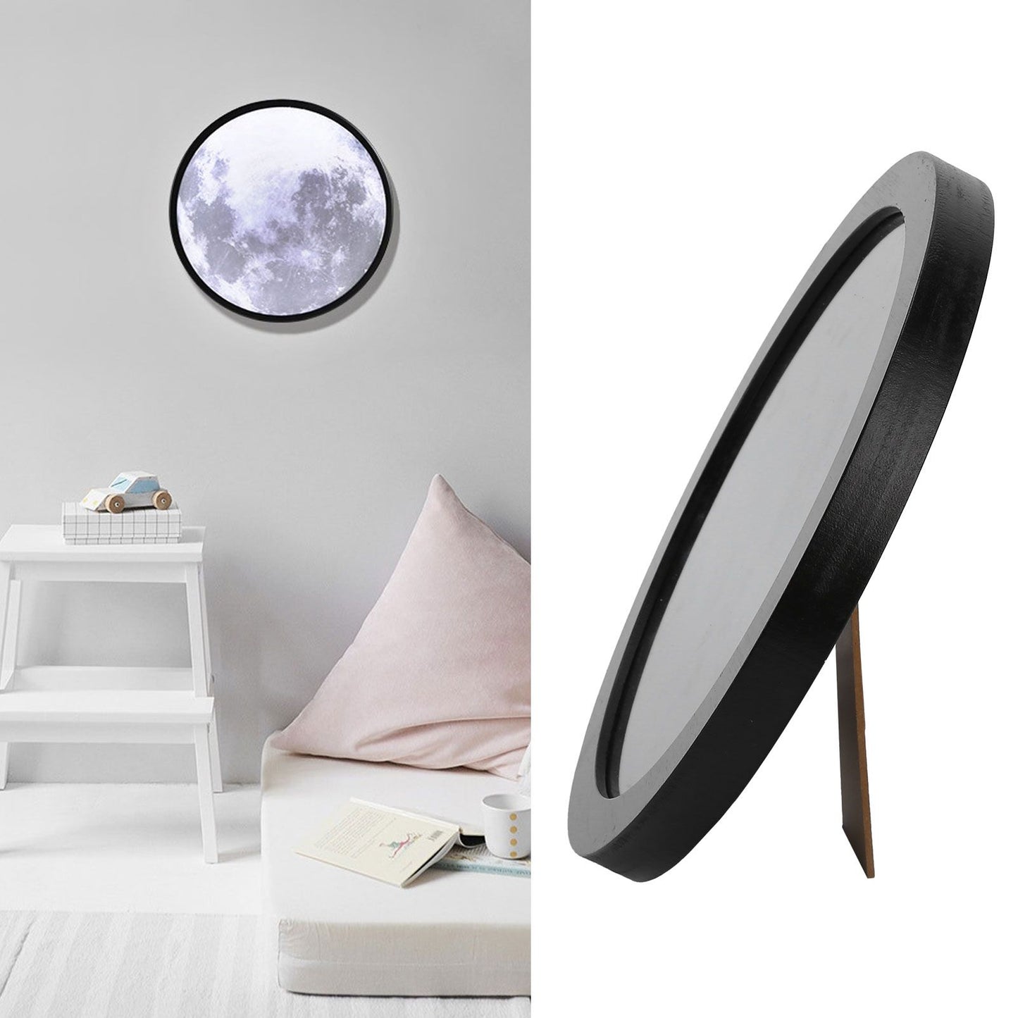 LED Dimmable Mirror with 3D Printing Moon Surface Pattern USB Make Up Mirror for Living Room Bedroom