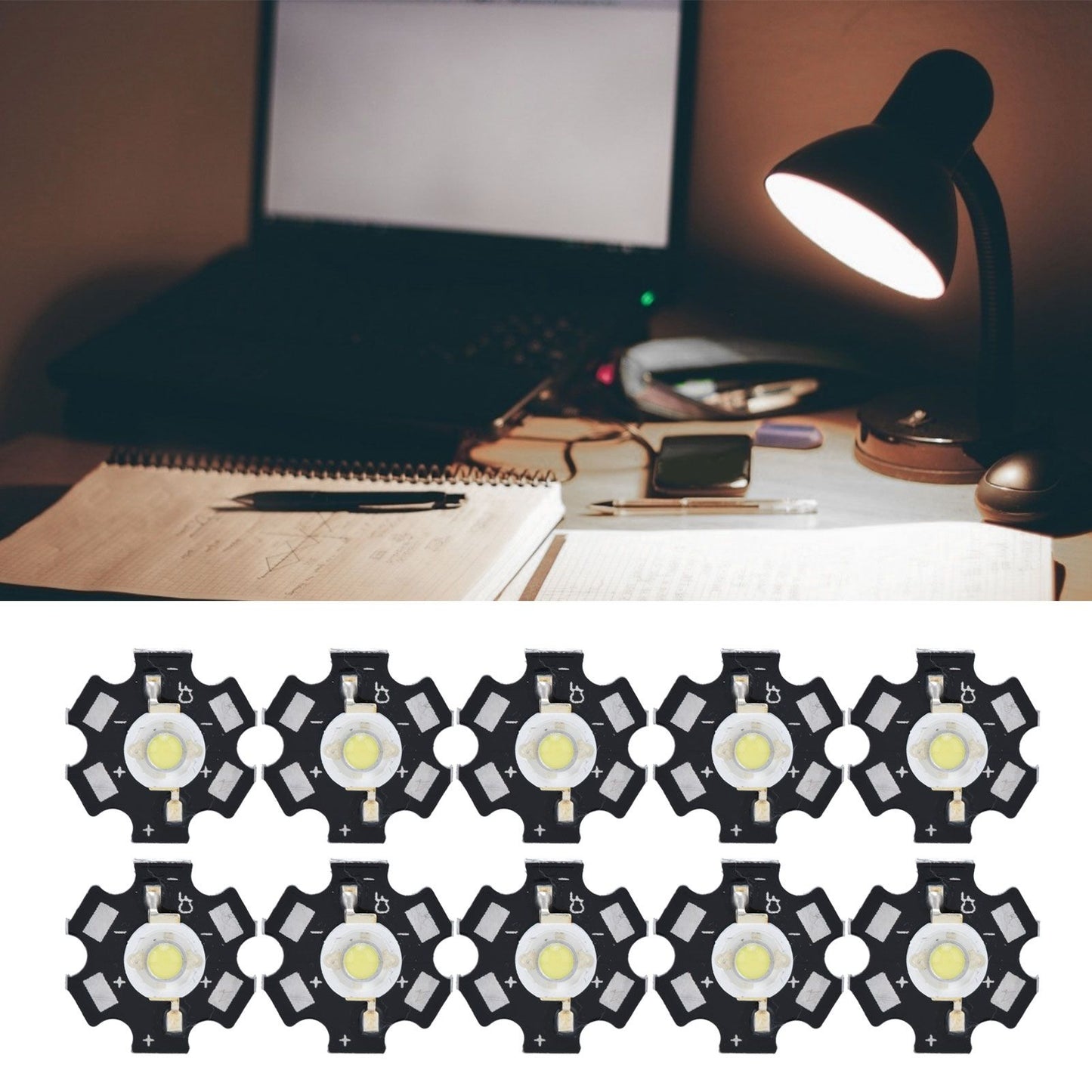 10Pcs Ultra Bright LED Chip 3V DIY Light Beads for Ceiling Light Downlight Flashlight Table LampWhite Light 6500K 1W