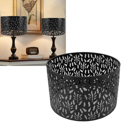 Metal Lamp Shades Hollow Carved Lampshade Modern Style Hollow Lampshade Compatible with E27 E14 Lamp Holder Water Grass Leaf Black