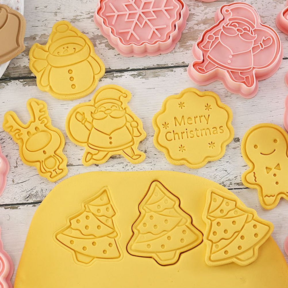 8 Pcs/Set Christmas Themed Cutters Santa Claus Christmas Tree DIY 3D Biscuits Mold Baking Mould Decorating Tools