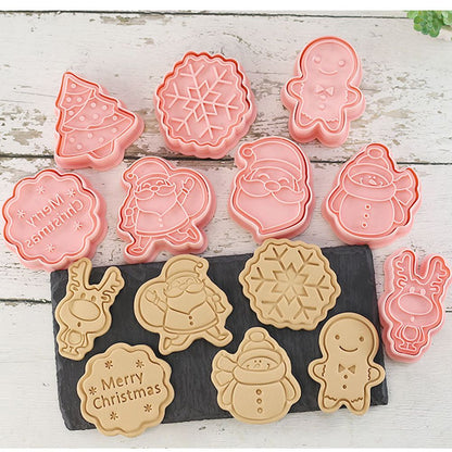 8 Pcs/Set Christmas Themed Cutters Santa Claus Christmas Tree DIY 3D Biscuits Mold Baking Mould Decorating Tools