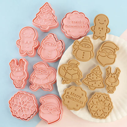8 Pcs/Set Christmas Themed Cutters Santa Claus Christmas Tree DIY 3D Biscuits Mold Baking Mould Decorating Tools