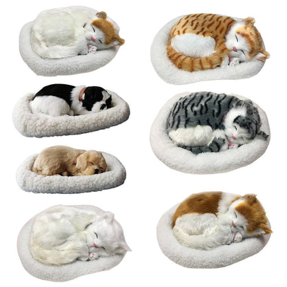 Realistic Sleeping Cat Toy Breathing Cat Stuffed Animal Doll with Mat Plush Toys for Children Home Ornament
