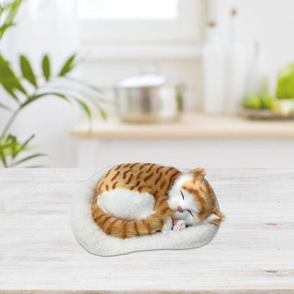 Realistic Sleeping Cat Toy Breathing Cat Stuffed Animal Doll with Mat Plush Toys for Children Home Ornament