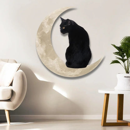 Metal Black Cat Moon Hanging Sign Cat On The Moon Wall Hanging Pendant Home Indoor Decor Gifts