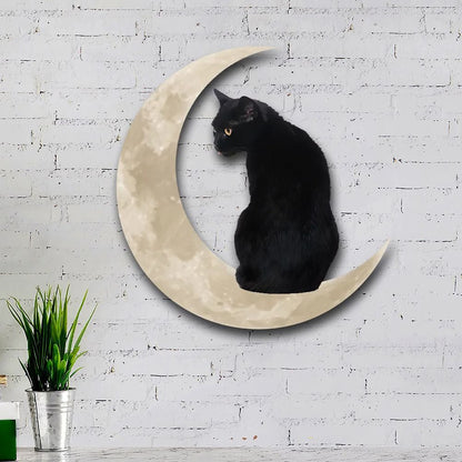 Metal Black Cat Moon Hanging Sign Cat On The Moon Wall Hanging Pendant Home Indoor Decor Gifts