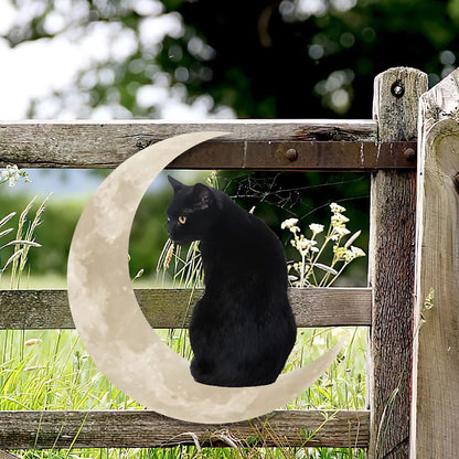 Metal Black Cat Moon Hanging Sign Cat On The Moon Wall Hanging Pendant Home Indoor Decor Gifts