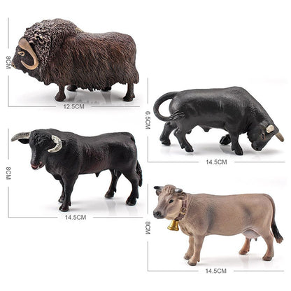 4 Pcs Simulation Farm Cow Cattle Ox Bull Figurine PVC Farm Animal Model Action Figure Home Decoration Kids Educational Toy