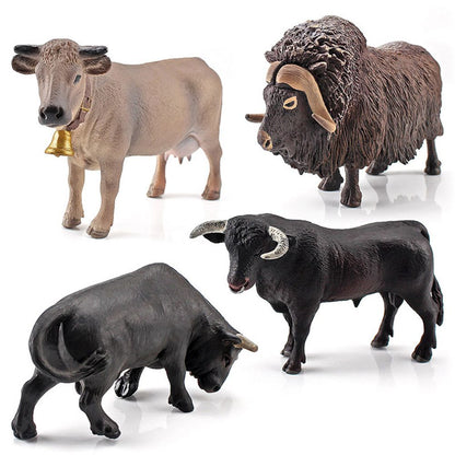 4 Pcs Simulation Farm Cow Cattle Ox Bull Figurine PVC Farm Animal Model Action Figure Home Decoration Kids Educational Toy