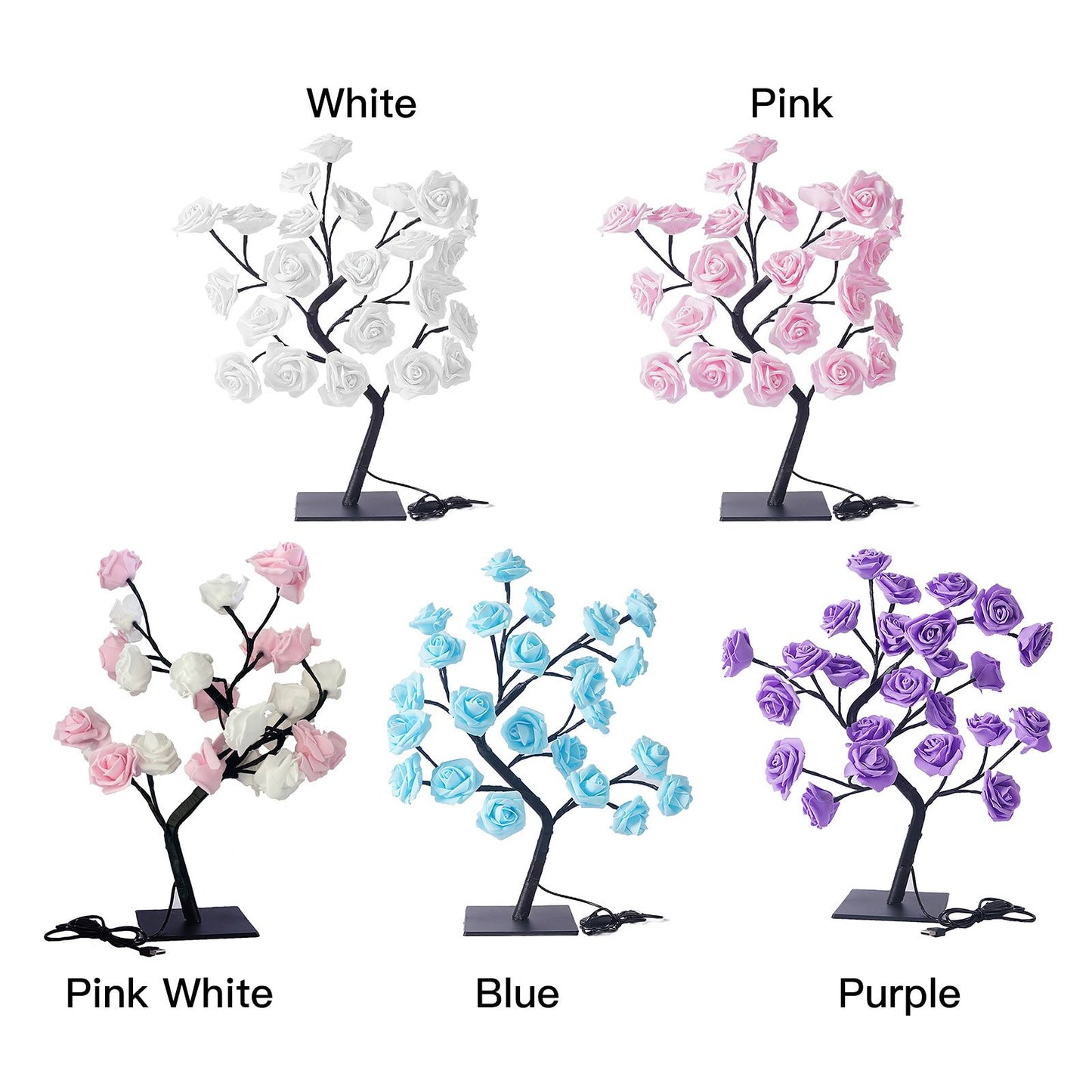 Removable Plastic Base USB Switch LED Simulation Rose Decoration Night Light