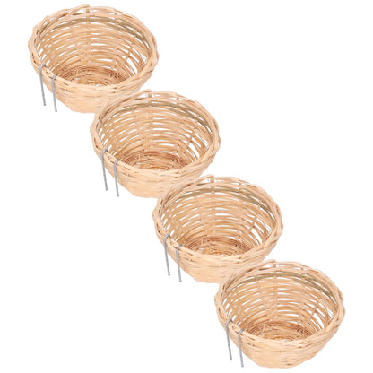 4pcs Bamboo Bird Nest Handmade Weaving Breeding Resting Bird House with Hook for Parrots Canary