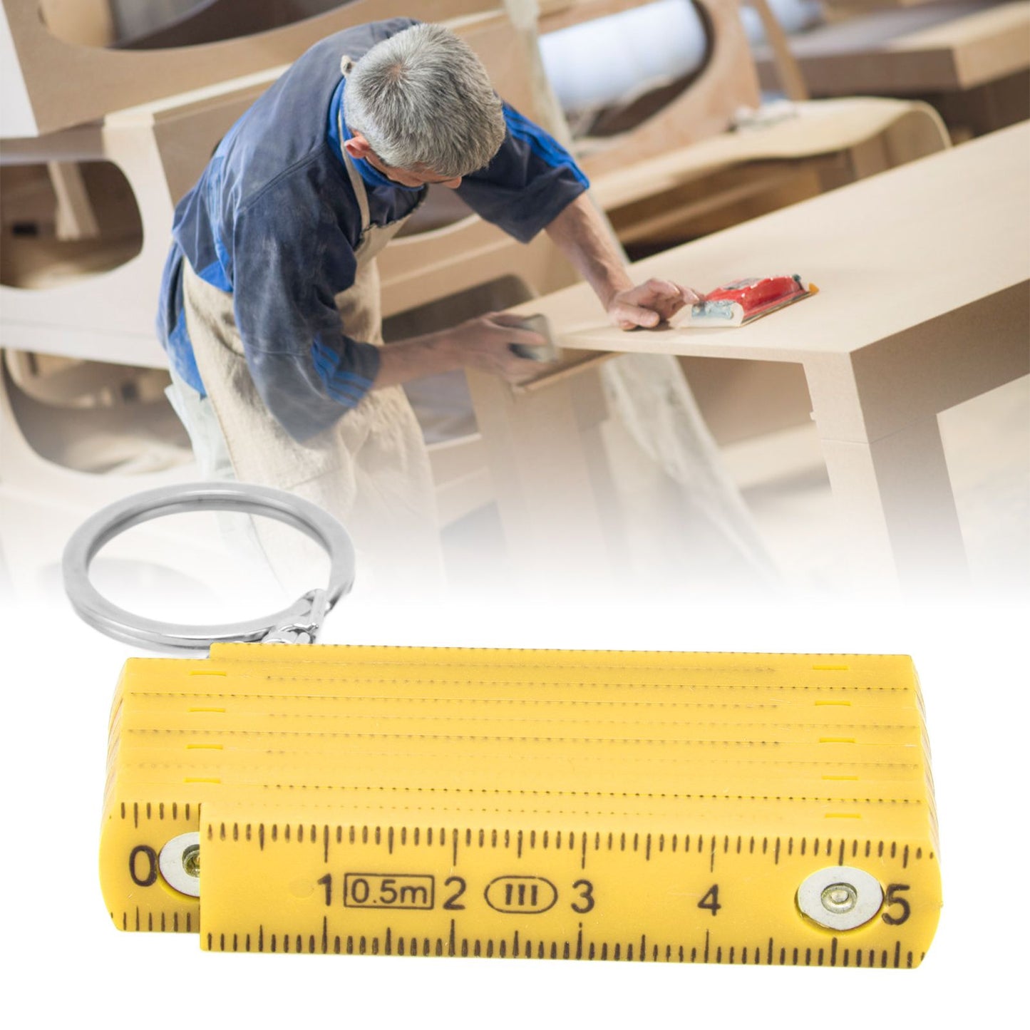 2Pcs ABS Folding Ruler Portable 0.5m Foldable Ruler with Key Ring for Carpentry Laying TilesYellow