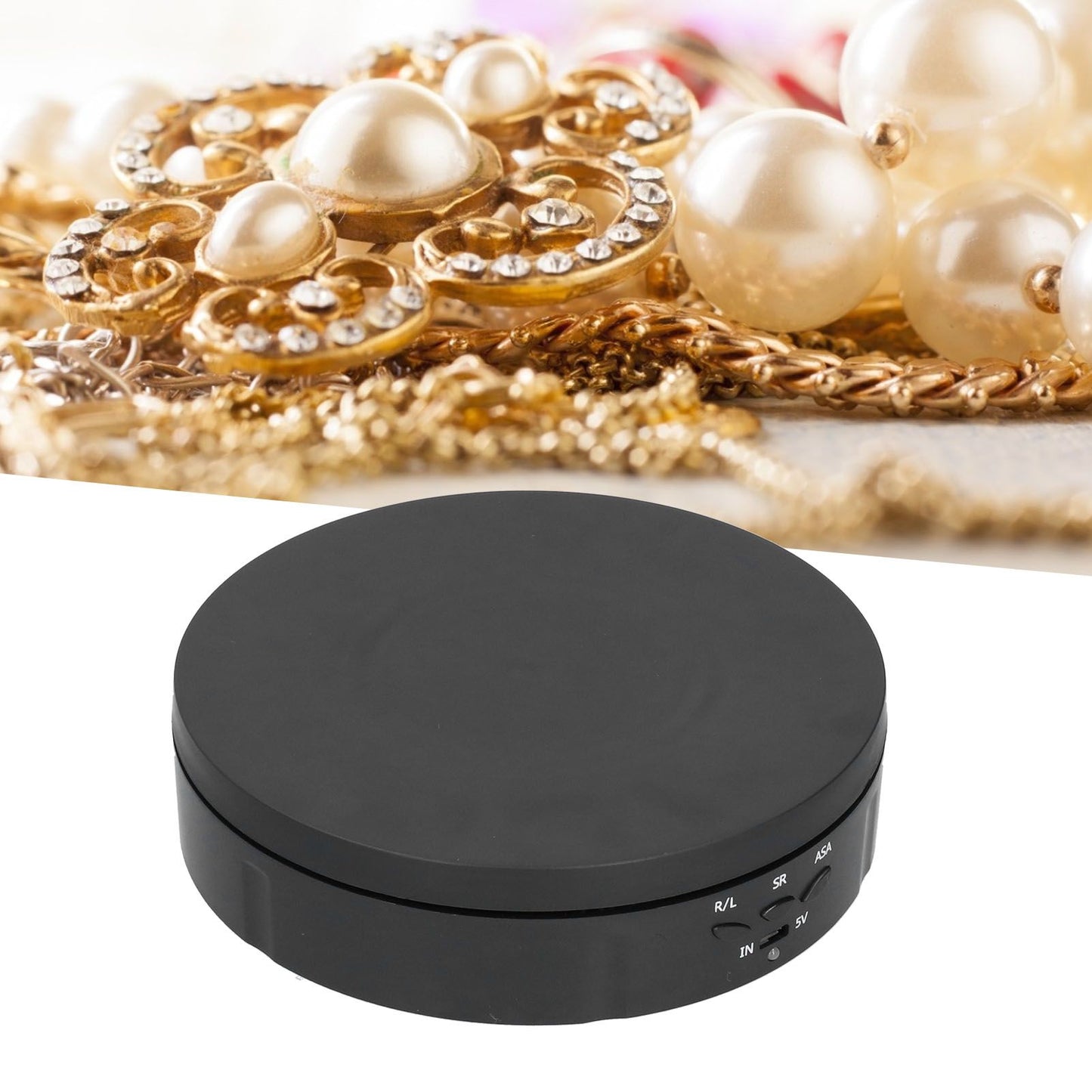 145mm 360° Round Auto Rotating Display Stand 3 Speed Control USB Powered Jewelry Turntable for ExhibitionBlack