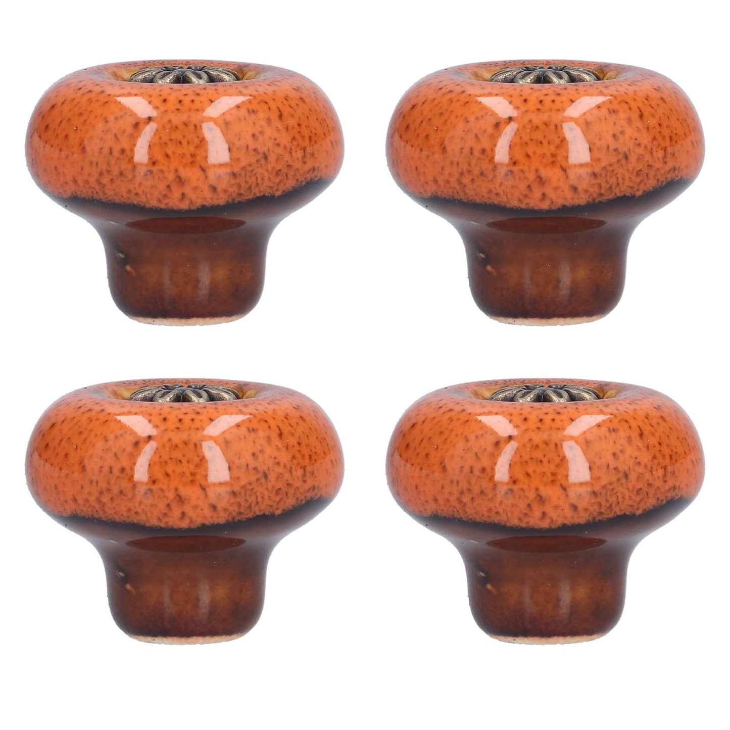 4 Set Cabinet Handle Retro Round Shaped Single Hole Door Knob for Home Bedroom Living RoomGreen Ancient Leopard Print Orange