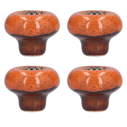 4 Set Cabinet Handle Retro Round Shaped Single Hole Door Knob for Home Bedroom Living RoomGreen Ancient Leopard Print Orange