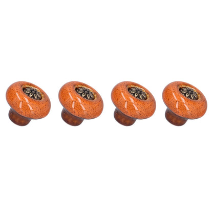 4 Set Cabinet Handle Retro Round Shaped Single Hole Door Knob for Home Bedroom Living RoomGreen Ancient Leopard Print Orange