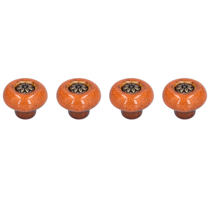 4 Set Cabinet Handle Retro Round Shaped Single Hole Door Knob for Home Bedroom Living RoomGreen Ancient Leopard Print Orange