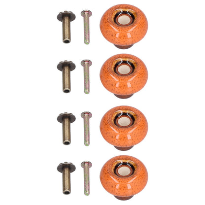4 Set Cabinet Handle Retro Round Shaped Single Hole Door Knob for Home Bedroom Living RoomGreen Ancient Leopard Print Orange
